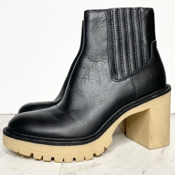 Dolce Vita Caster Black Leather Lug Sole Bootie 9 1/2